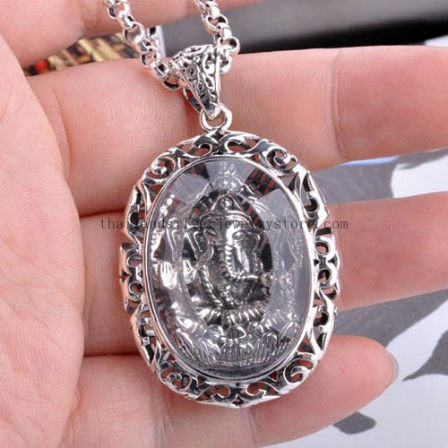 Handmade Silver Garnesha Buddha Statue Amulet