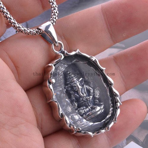 Handmade Silver Garnesa Fortune Buddha Pendant