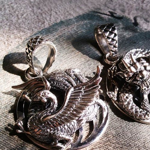 Handmade Silver Dragon Phonix Pendants for Lovers