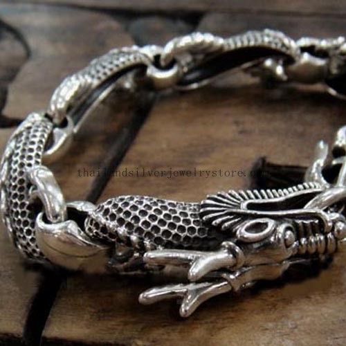 Handmade Thai 925 Silver Dragon Bracelet for Men