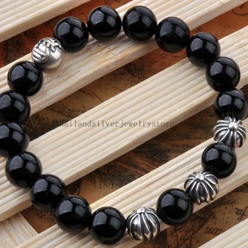 10MM Onyx Beads Thailand 925 Silver OM Beads Bracelet