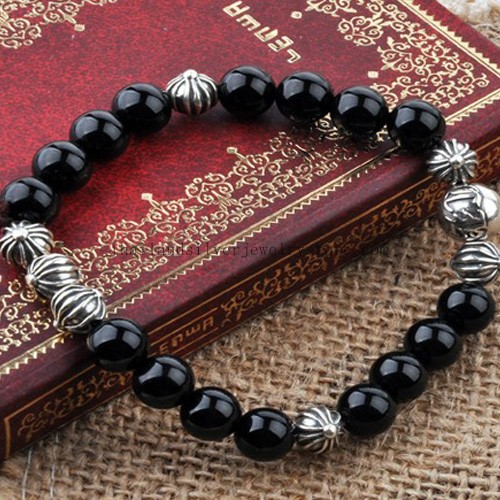 8MM Onyx Beads Bracelet 925 Silver Lucky Bracelet