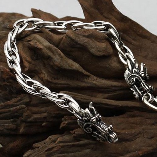 Handmade Sterling Silver Dragon Chain Bracelet for Men