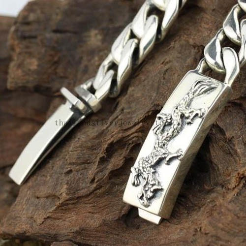 Handmade Thailand Silver Dragon Bracelet for Men