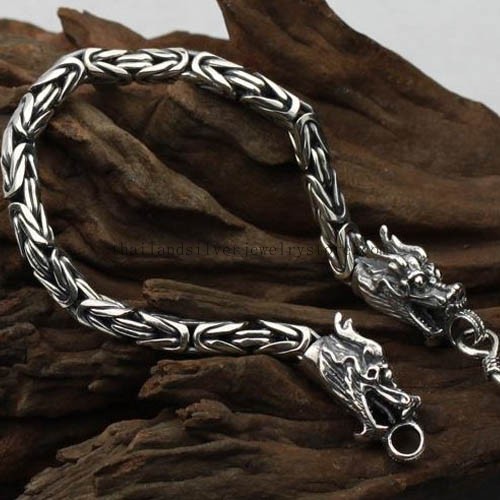 Handmade Thailand Silver Longevity Dragon Bracelet