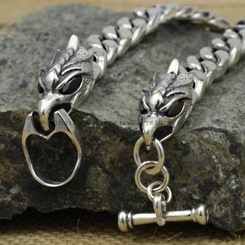 Handmade Thailand Silver Dragon Lucky Bracelet for Men