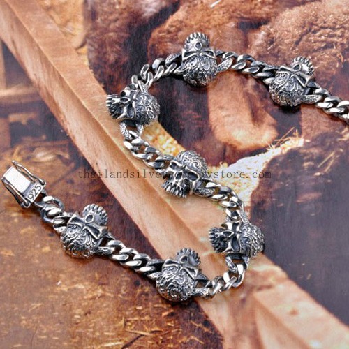 Handmade 925 Silver Thai Tribal Skull Bracelet