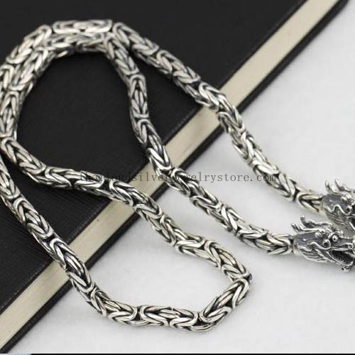 5MM Thai Silver Dragon Longevity Lucky Necklace