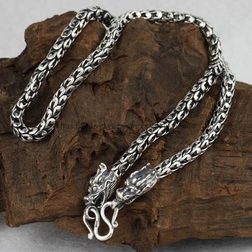 7MM Thai Silver Dragon Lucky Necklace for Men