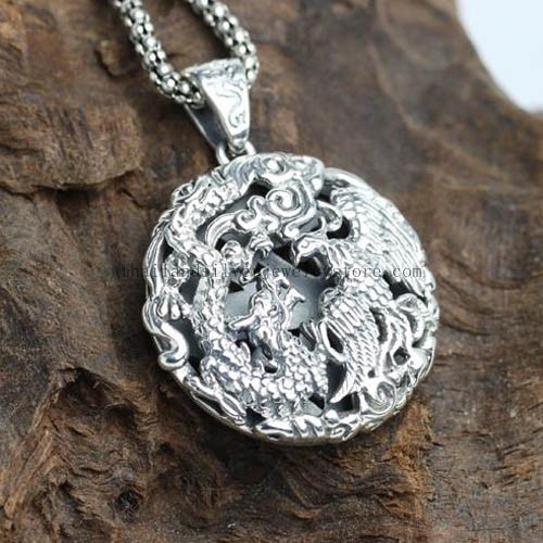 Handmade Thailand Silver Dragon Phonix Pendant