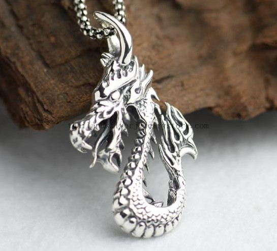 Handmade Thailand Silver Dragon Pendant for Men