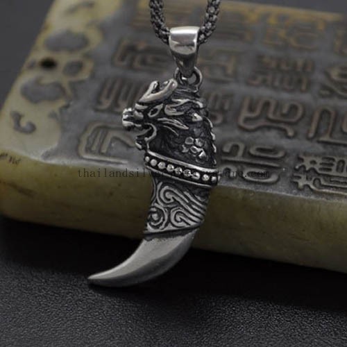 Handmade Thailand Silver Dragon Pendant for Boys