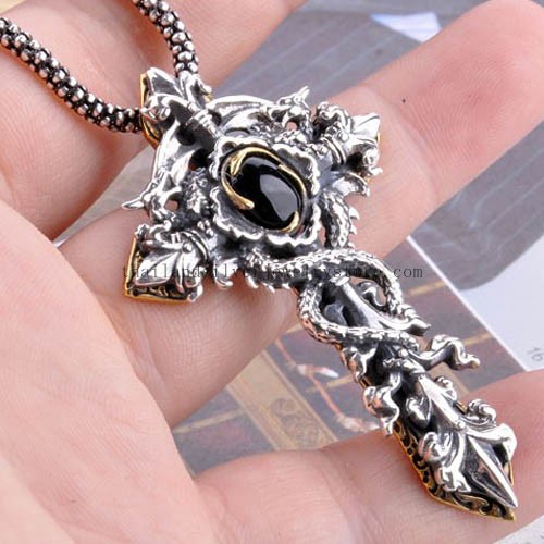 Handmade Thailand Silver Dragon Cross Pendant