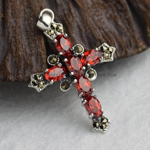 Handmade Silver Gemstone Cross Pendant for Lovers