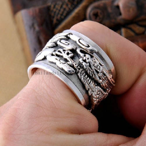 Handmade Thai Silver Dragon Ring for Men