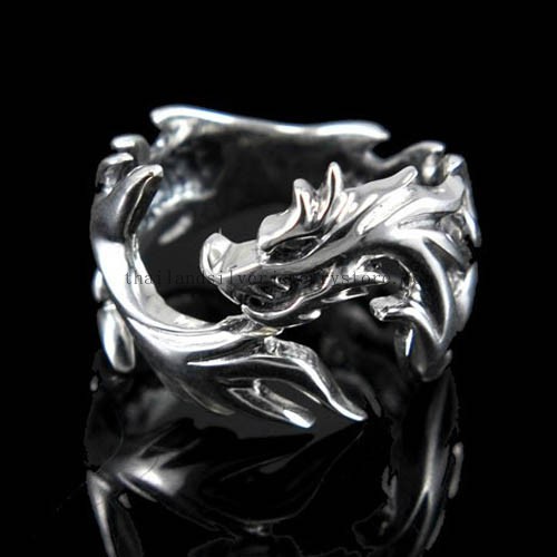 Handmade Thai Silver Dragon Ring for Men