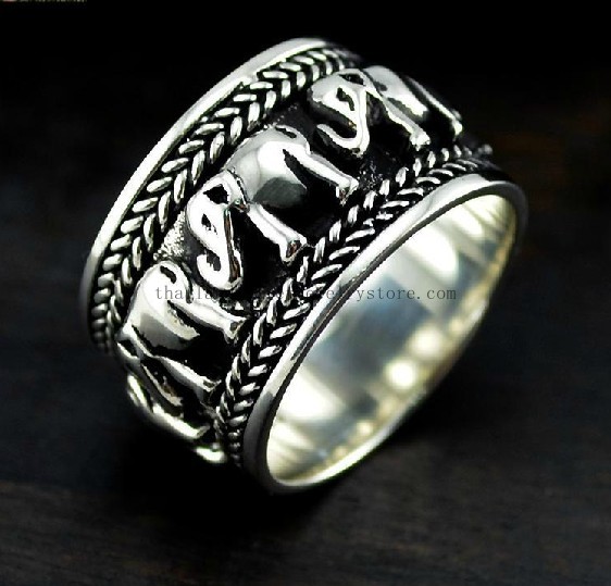 Handmade Thai Silver Elephant Lucky Ring for Men