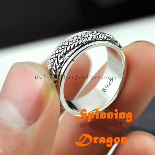 Handmade Thai Silver Dragon Spinning Ring