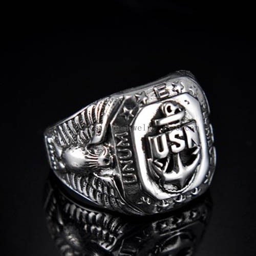 Handmade Thai Silver USN Eagle Ring for Men