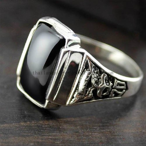 Handmade Thai Silver Onyx Eagle Lucky Ring