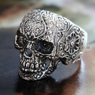 Handmade Thai Sterling Silver Thailand Skull Ring for Men