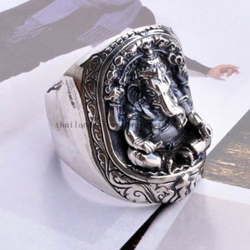 Handmade Silver Garnesa Fortune Buddha Ring for Men