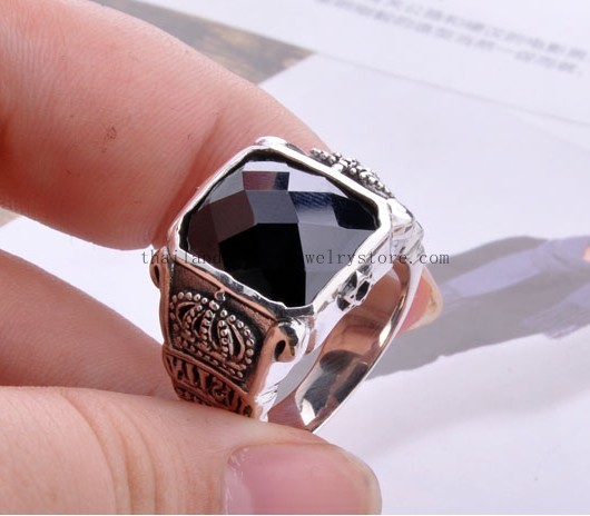 Handmade Thai Sterling Silver Onyx Ring for Men