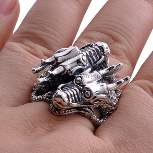 Handmade Thailand Silver Dragon Ring for Men