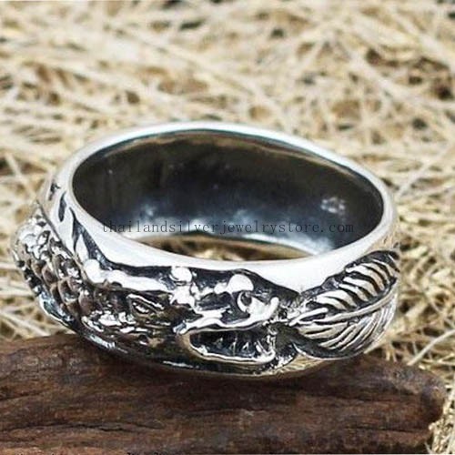 Handmade Thailand Silver Lucky Dragon Ring for Men