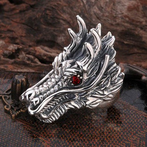 Handmade Thai 925 Silver Dragon Ring for Men