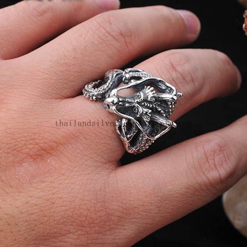 Handmade Thailand Sterling Silver Dragon Ring for Men