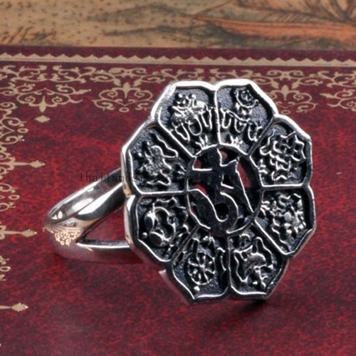 Handmade 925 Silver OM Mantra Buddhist Symbols Ring