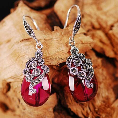 Thai 925 Silver Red Corundum Charming Earrings