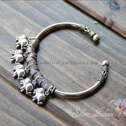 Handmade Thai 925 Silver Elephant Bracelet