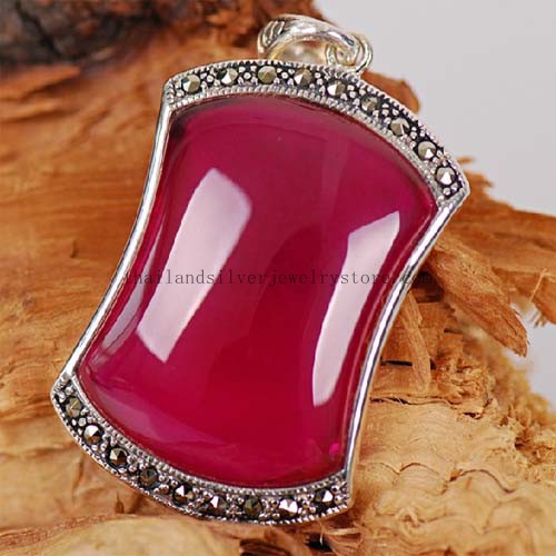 Thai Silver Red Corundum Thai Tribal Charming Pendant