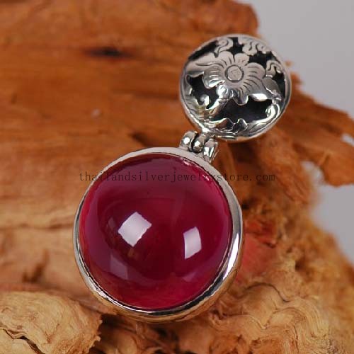 Thai 925 Silver Red Corundum Charming Pendant