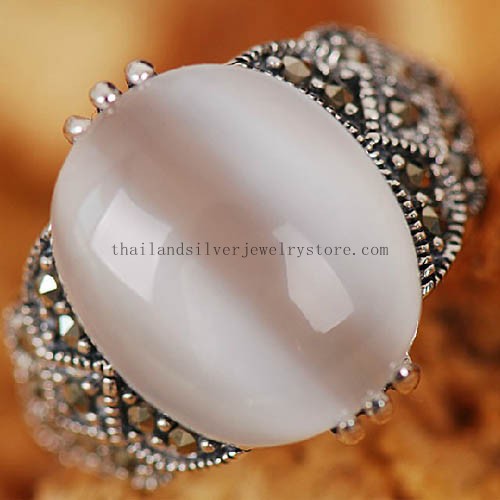 Thai 925 Silver Cat Eye Ring Thai Tribal Ring