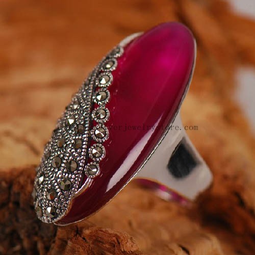 Thai 925 Sterling Silver Red Corundum Ring