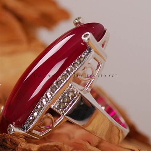 Thai 925 Sterling Silver Red Corundum Charm Ring