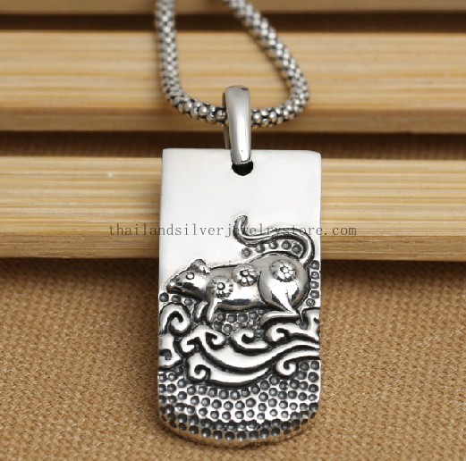 Handmade Thai 925 Silver the Chinese Zodiac Mouse Animal Pendant