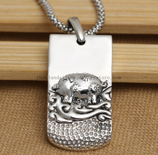 Handmade Thai 925 Silver the Chinese Zodiac Pig Animal Pendant