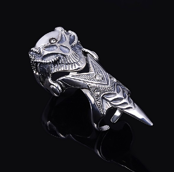 Handmade Thailand 925 Silver Skull Man Ring Adjustable