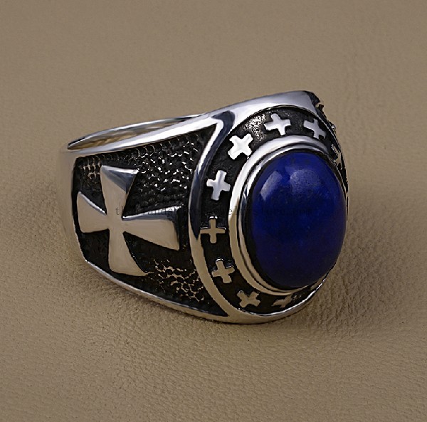 Handmade Thailand 925 Silver Vintage Cross Ring Lapis Lazuli Rin