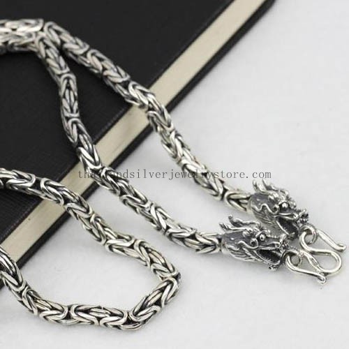 6MM Thai Silver Dragon Longevity Lucky Necklace for Men