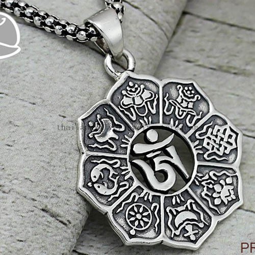 925 Silver Tibetan Sacred Symbols OM Pendant