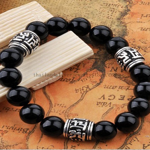 925 Silver OM Mantra Beads Bracelet Good Luck Bracelet