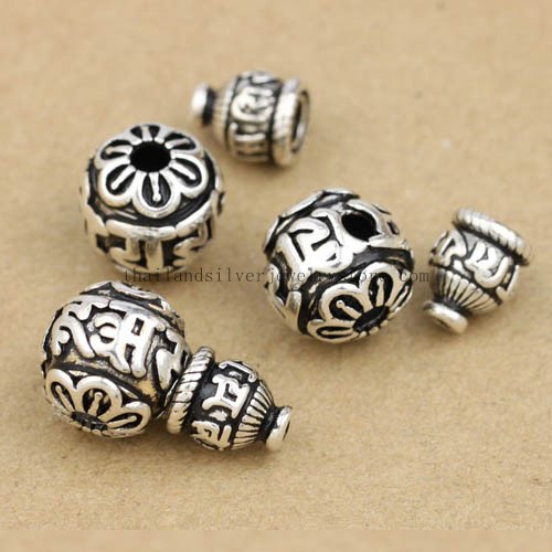 Handmade 925 Silver OM Guru Bead Three Holed Bead