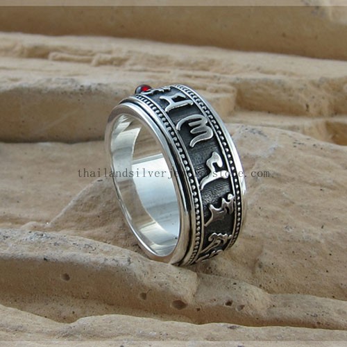 Handmade 925 Silver Tibetan OM Spinning Ring Good Luck Ring