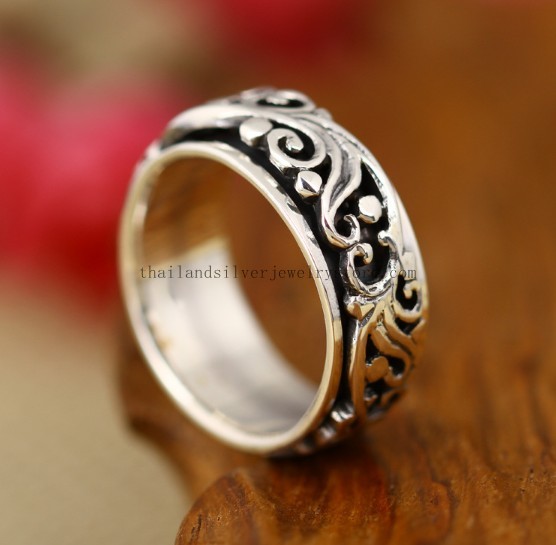 Handmade Thai 925 Silver Lucky Flower Spinning Ring good Ring