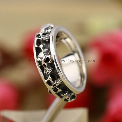 Handmade Thai 925 Silver Skull Turning Ring Men's Ring